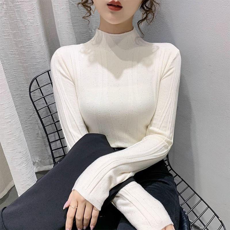 Женская зимняя водолазка в корейском стиле с высоким воротом и ромбовидной инкрустацией, трикотажный топ