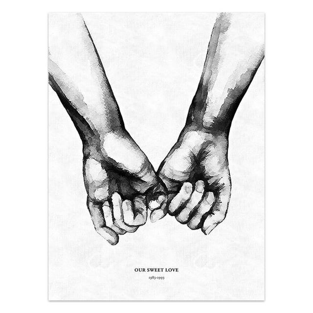 Черно-белая картина на холсте «Любовь, держась за руки», настенные художественные фотографии, плакаты на скандинавскую тему и принты, гостиная, коридор, домашний декор