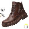New  Fashion Leather Waterproof Men Safety Work Boots Steel Toe Anti-smash Stab-resistant Indestructible Male Sneakers Shoes