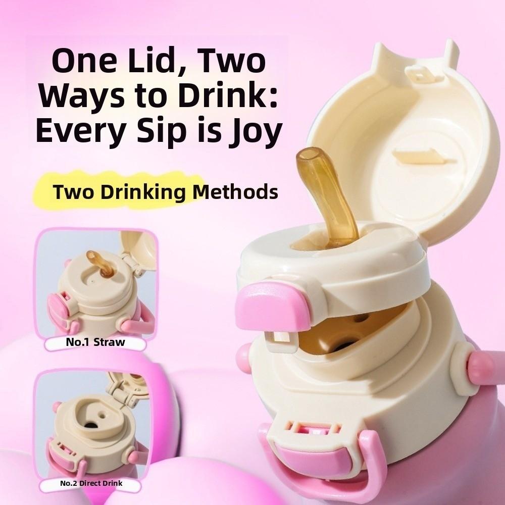 500ml Insulated Cup With Handle Thermos Water Bottle Cartoon Cartoon Straw Cup  Daily Use