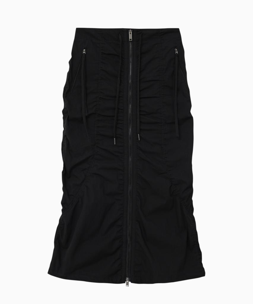 Jenyujeu Layered Belt Zipper Long Skirt - Black