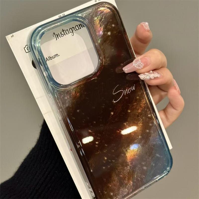 Brown Blue Blend Milky Way Pattern Case for IPhone 16 15 14 13 12 11 Pro Max XS X XR 8 7 Plus Printing Tinfoil Texture Cover