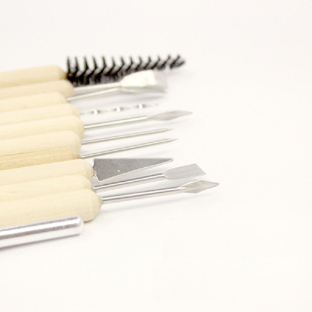 11 Piece Clay Tools Set Metal Tipped Clay Sculpting Tools with Wood Handles Ideal for Cleaning and Creating Decorative Effects On Clay Surfaces