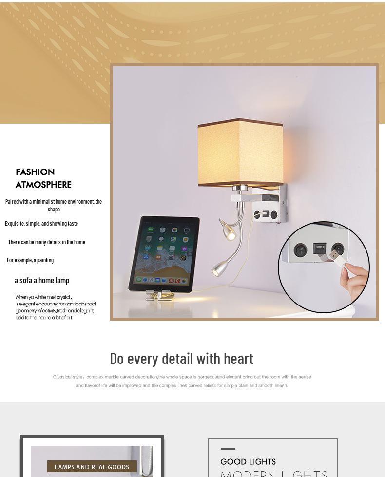 European LED Wall Lamp with USB: Dimmable Fabric Bedside Light for Bedrooms