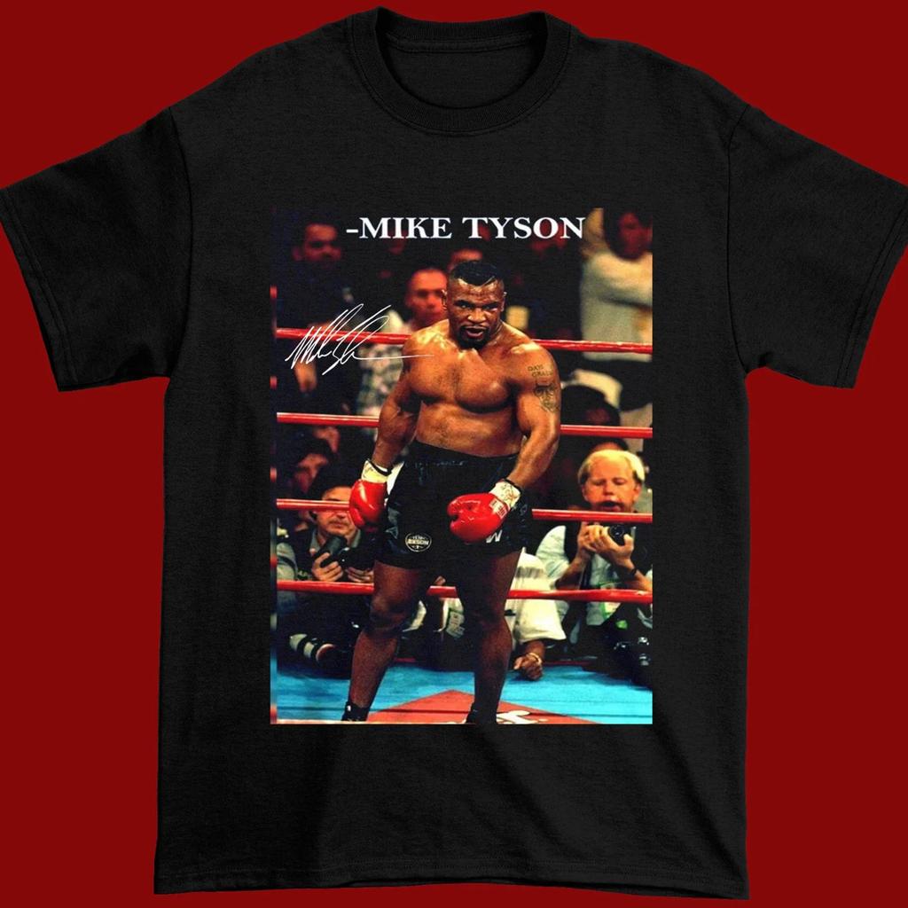 НОВЫЙ черный T-shirt с автографом Майка Тайсона 2024 Унисекс Все размеры 1F1246