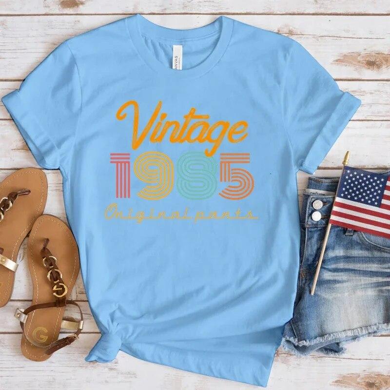 (Premium T-shirt)New Hot Vintage 1985 T-Shirts Fashion Women Girls Summer Tee Shirt Casual Short Sleeve Round Neck Tops T-Shirts