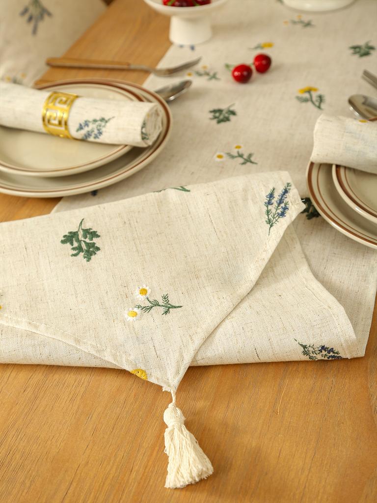 Льняной Пшеничный Бахрома Вышивка Острый Угол Флаг на Стол в Деревенском Стиле Дорожка на Стол, Украшение для Кухонного Кофейного Столика