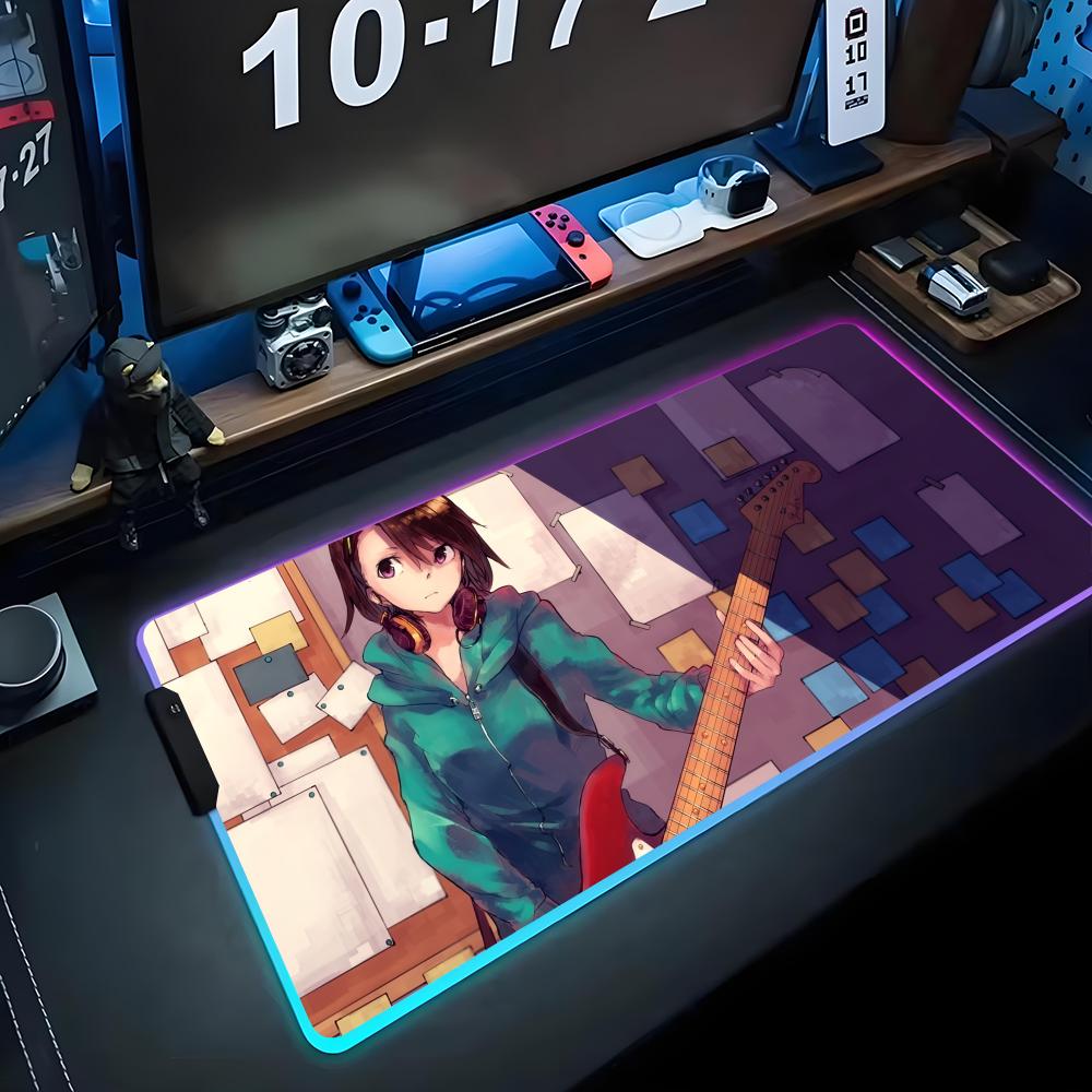 Аниме гитаристка Коврик для мыши RGB Игровой коврик для мыши Большой светодиодный коврик Настольный коврик для ПК Светящийся коврик для мыши Большие коврики для клавиатуры Настольный ковер С
