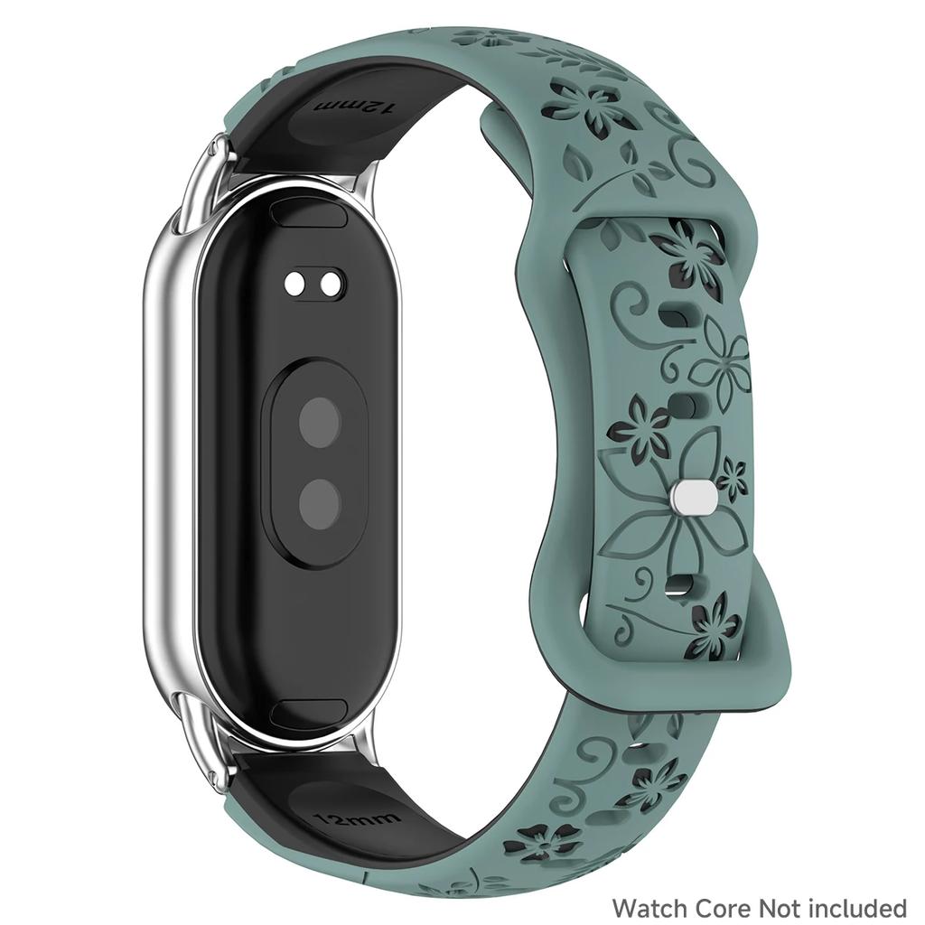 Женский силиконовый браслет с 3D гравировкой в виде цветка для умных часов Xiaomi Band 9 NFC, дышащий ремешок для Xiaomi Band 8 NFC