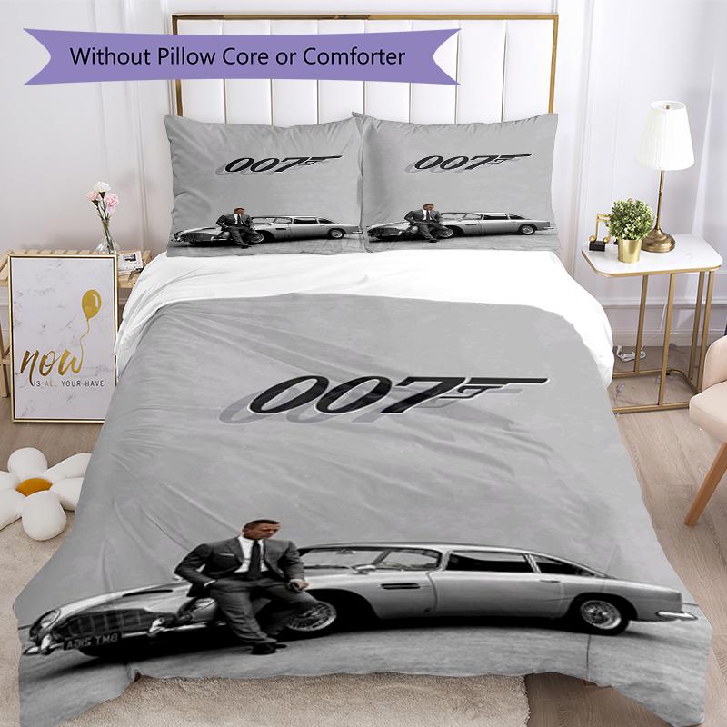 3pcs 007 James Bond Bedding Set Duvet Cover Closure Includes 1 Duvet Cover & 2 Pillowcases, Soft and Comfortable for All Seasons.