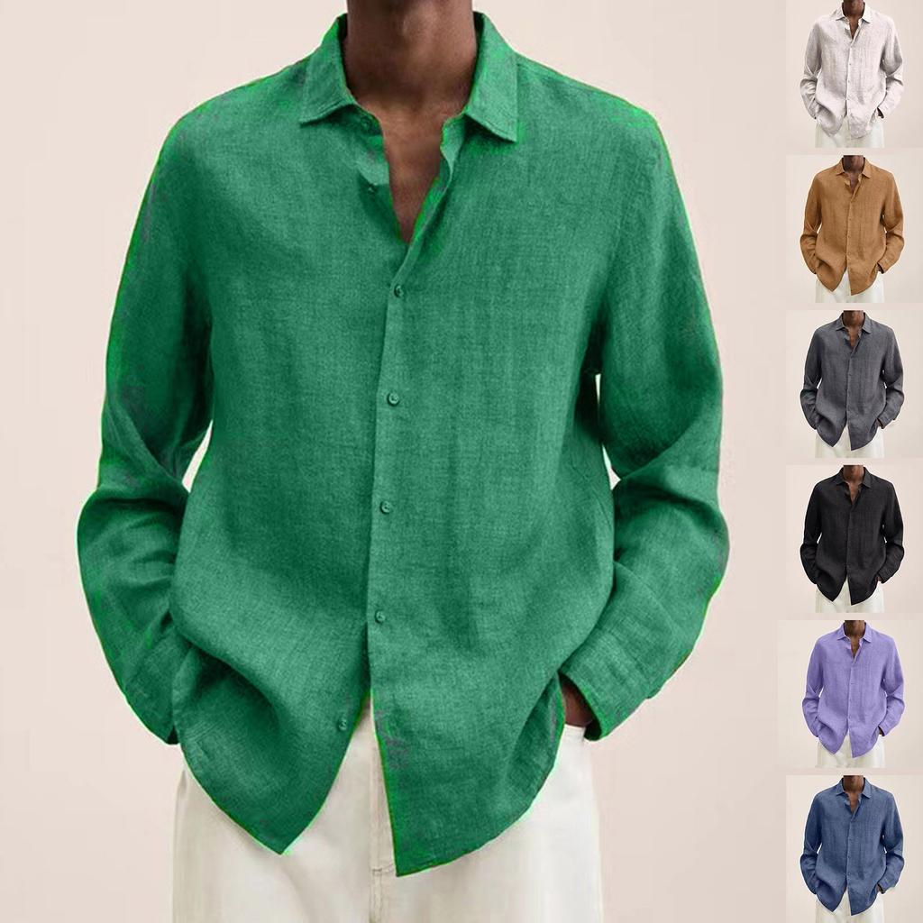 Designer Spring Summer Men's Casual Cotton Linen Solid Color Long Sleeve Shirts Loose Shirts