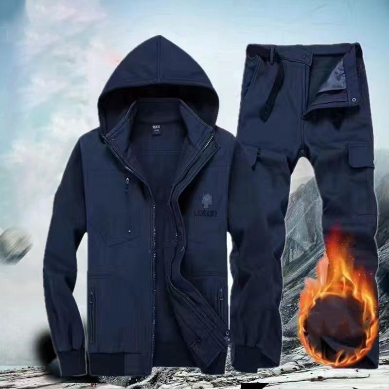 Осенние и зимние мужские камуфляжные костюмы плюс бархатные утепленные морозостойкие теплые рабочие костюмы для строителей