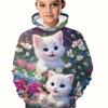 Причудливая толстовка с капюшоном Kitty с 3D-принтом для самых маленьких — мягкая трикотажная ткань, смесь спандекса, идеально подходит для игр на открытом воздухе