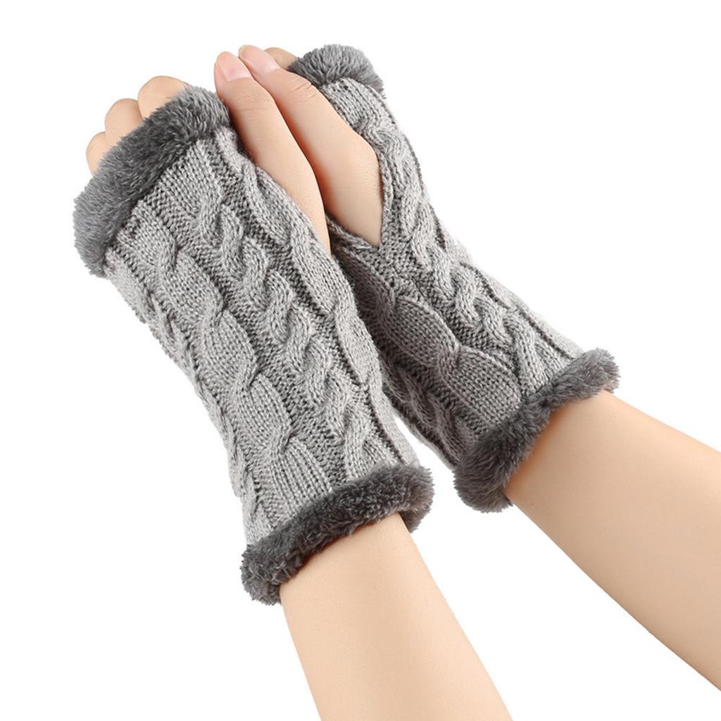 Women's Winter Warm Wool Gloves, Fingerless Twisted Knit Color Short Gloves