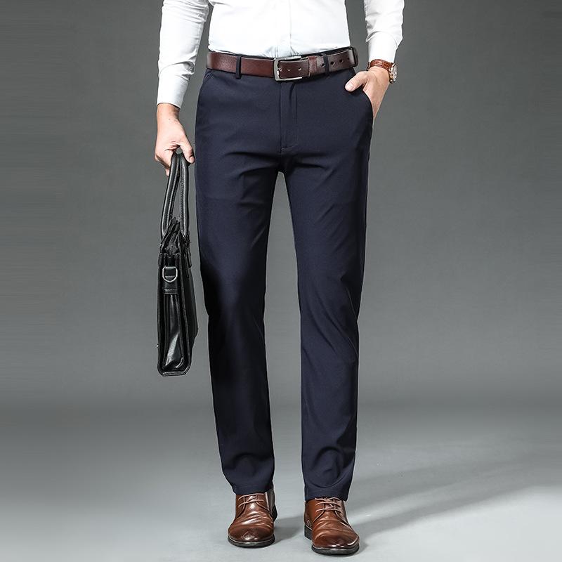 Spring And Autumn New High End Plush Suit Pants For Men Straight Tube Slim Fit Elastic Thin Casual Pants Autumn And Winter Men'S Pants