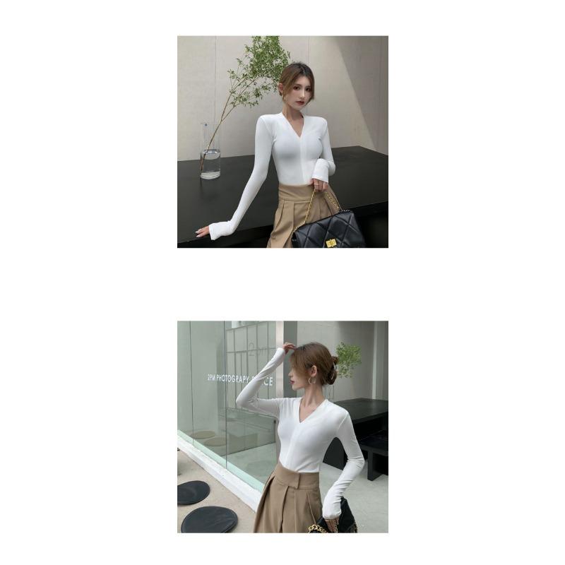 Women S V Neck Long Sleeve Slim Fit Solid Color Base T Shirt