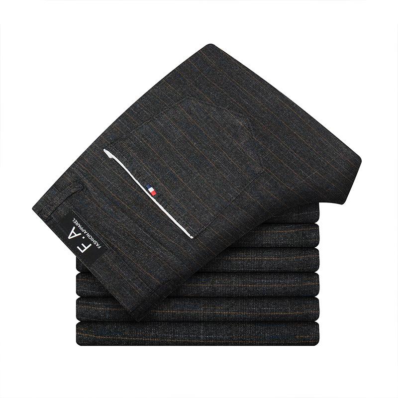 Весенние повседневные брюки мужские узкого кроя тренд хлопок и лен полированные прямые узкая штанина универсальные мужские эластичные длинные брюки