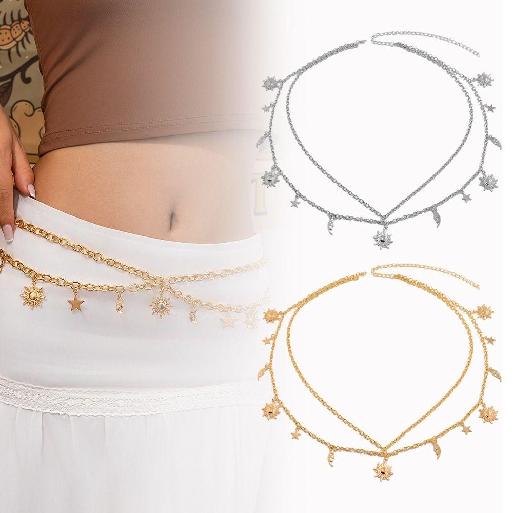 Retro Double-deck Chain Belt Vintage Alloy Waistband All-match Dress Cummerbands For Women