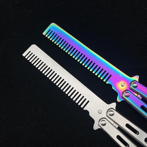 1pc Foldable Comb Stainless Steel Practice Training Butterfly Knife Comb Beard & Moustache Brushes Hairdressing Styling Tool