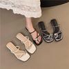 French Evening Breeze Cool Slippers Summer Outer Wear Women's Shoes New Year Silver Square Head with Skirt Thick Heel Sandals