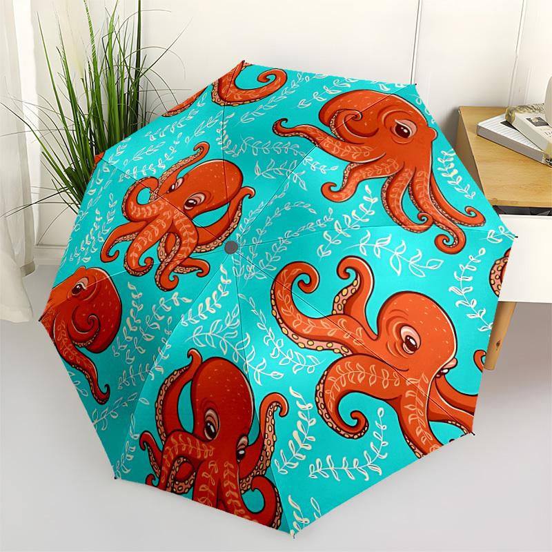 1pc Octopus Pattern Automatic Folding Umbrella, Portable & Foldable Design with 8 Ribs, Casual Outdoor Accessory yy250805064