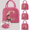 Cooler Bags Portable Zipper Thermal Gold Initials Letter Print Lunch Bags for Women Convenient Lunch Box Tote Food Storage Bags