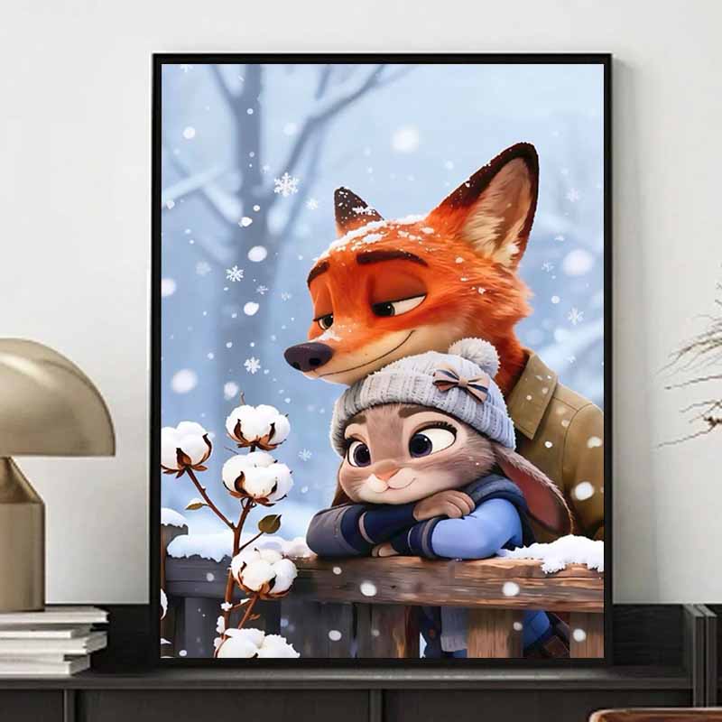 Disney 5D DIY Diamond Painting Zootopia Winter Illustration Cartoon Full Diamond Mosaic Diamond Painting Art Wall Decoration Craft Set