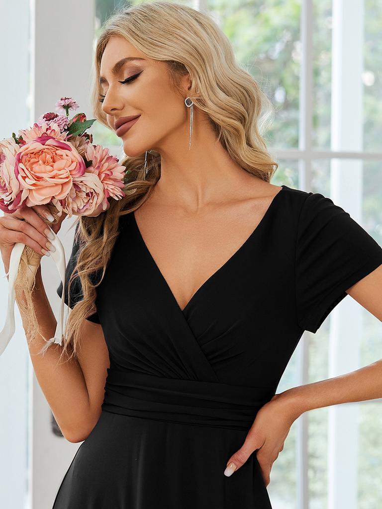 Всегда красивое женское простое плиссированное платье трапециевидной формы с ампирной талией и V-образным вырезом длиной до пола, платье для невесты