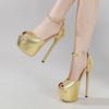 Aneikeh Сексуальные золотые туфли на очень тонком высоком каблуке женские туфли-лодочки сандалии в уличном стиле с пряжкой на ремешке с открытым носком туфли для банкета и выпускного вечера