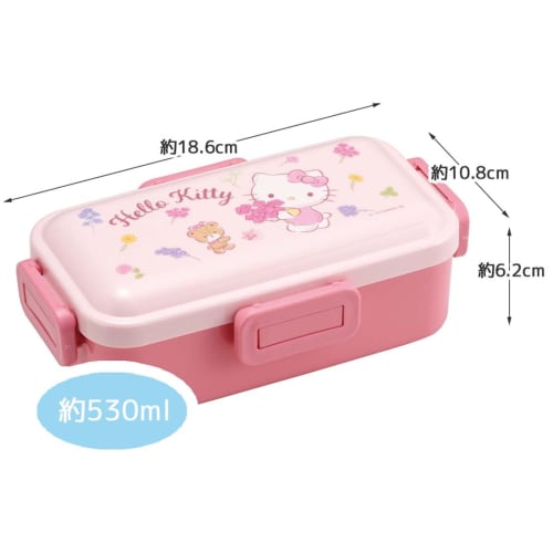 Skater Bento Box, 530ml, Single Tier, for Women, Made In Japan, with Leak-Resistant 4-Point Lock, Dishwasher and Microwave Safe, Sanrio Hello Kitty Fl