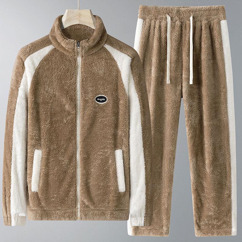 Мужской зимний домашний костюм, Plus Plus Plus Fat, очень толстый, теплый, воротник-стойка, комплект из двух предметов для дома и отдыха