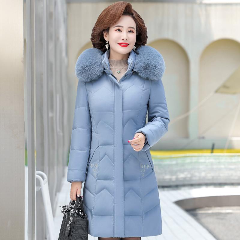 Middle-aged Women's Winter Coats New Casual Thick Warm Women's Jackets Hooded Fur Collar Long Parkas