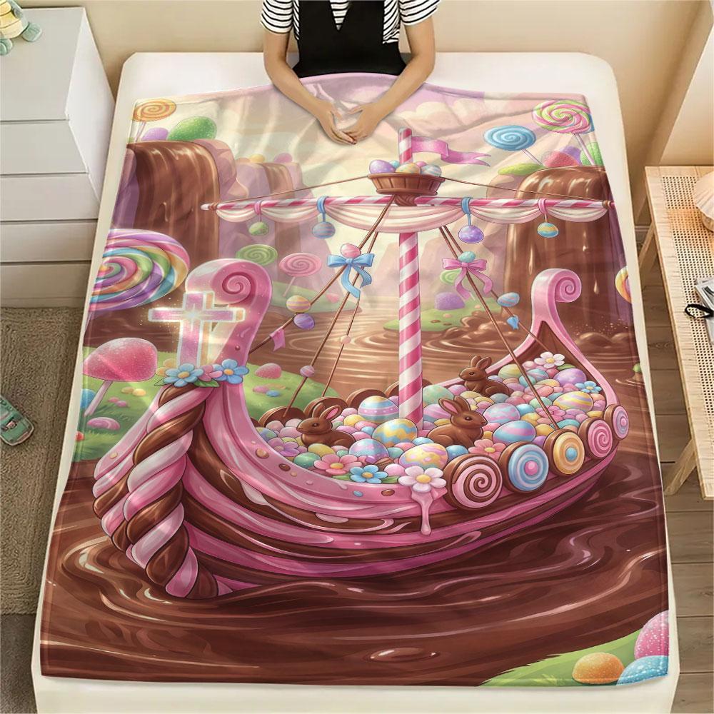 1Pc Easter Egg1 Print Flannel Blanket, High quality Comfortable for All Seasons, Home Decor, Warmth and Comfort, Perfect for Christmas Gifts