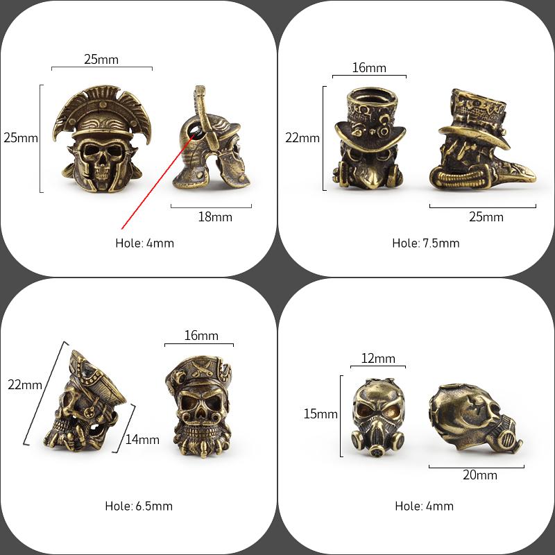 1 шт., череп, латунные бусины-ножи, щит, зонтик, веревка, EDC шнурок, мельхиоровые рыцари, бусины из паракорда