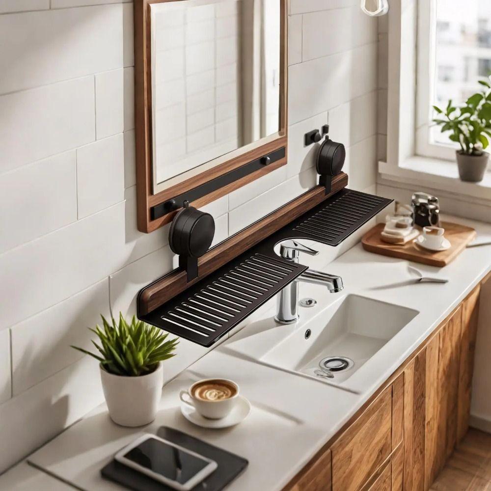 Walnut Finish Heavy Duty Storage Rack Wall Mount Over Faucet Sink Rack Bedroom