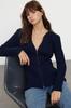 Women's Fashionable Stylish Cardigan Navy Blue Basic Zippered Ribbed Knitwear Cardigan