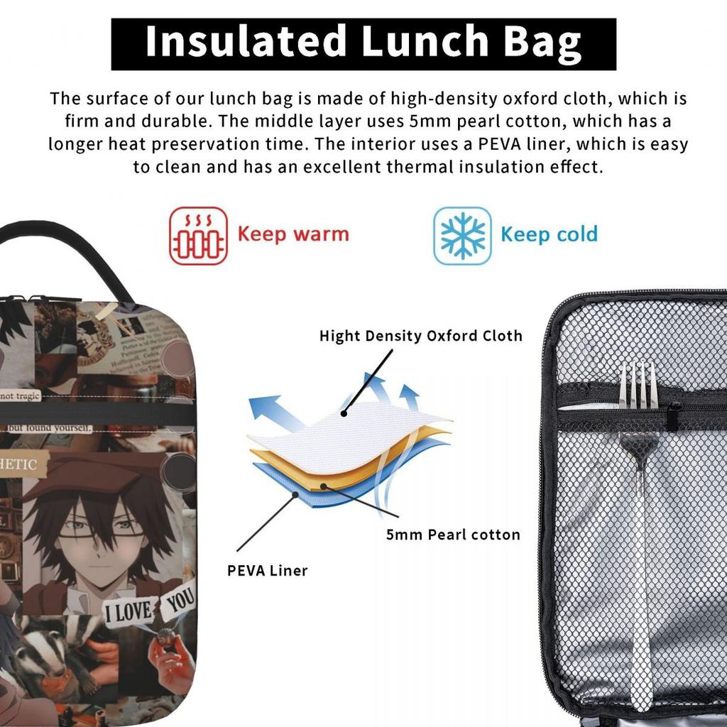 Изолированная сумка-ланчбокс Bungou Stray Anime Collage для женщин и детей, герметичные контейнеры для еды, термоланчбокс, сумка-тоут
