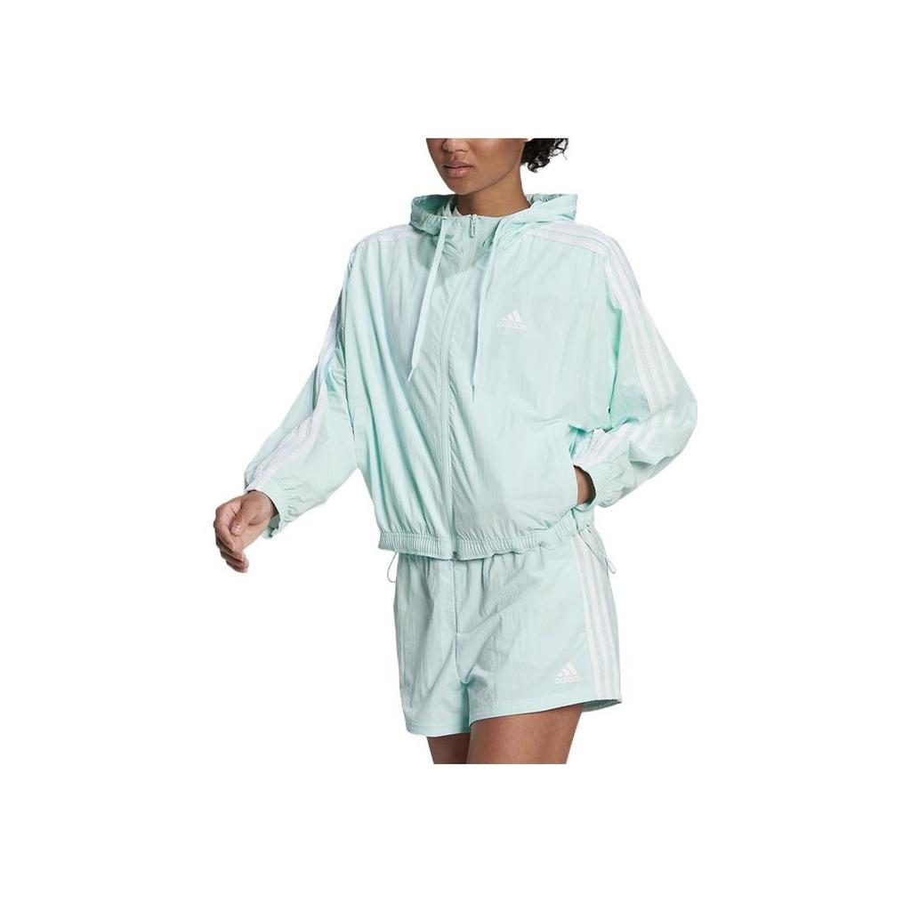 Adidas Однотонная куртка с капюшоном и молнией с логотипом в полоску, женская верхняя одежда, зеленая HC9158