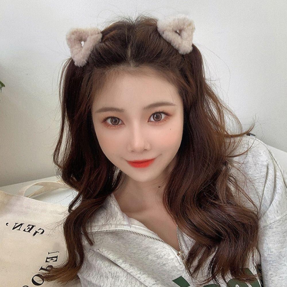 Hollow Plush Cat Ear Hair Clip Lambhair Mini Cat Ear Hairgrip Sweet Small Bear Ear Hair Claw Daily
