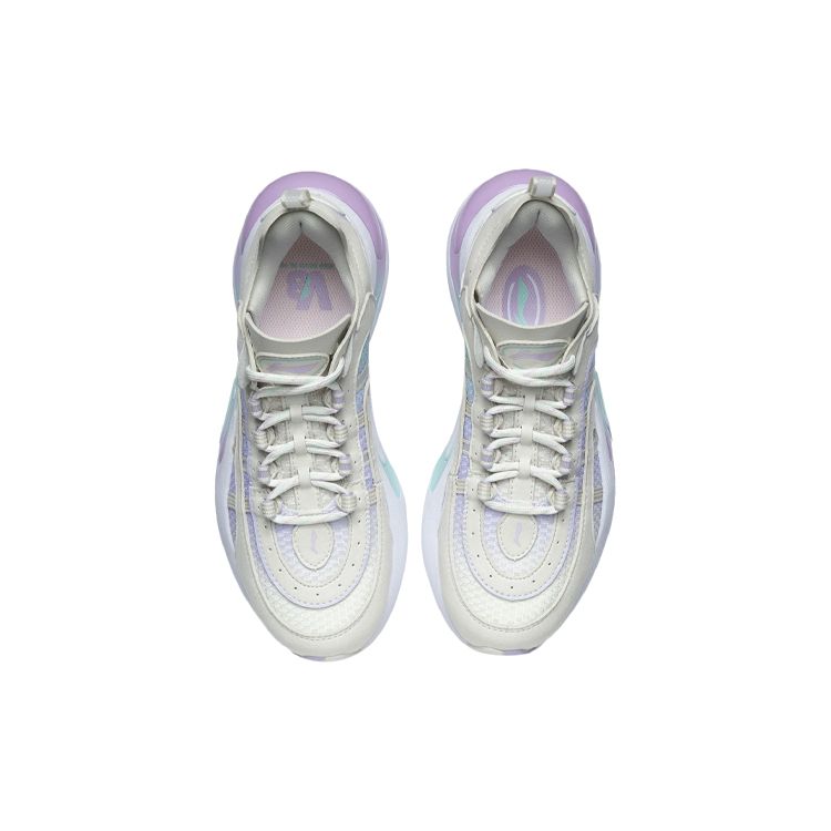 Li Ning V8 Shock Absorbing Non-Slip Wear-Resistant Low-Top Running Shoes Women Sneakers White Purple ARHQ172-7