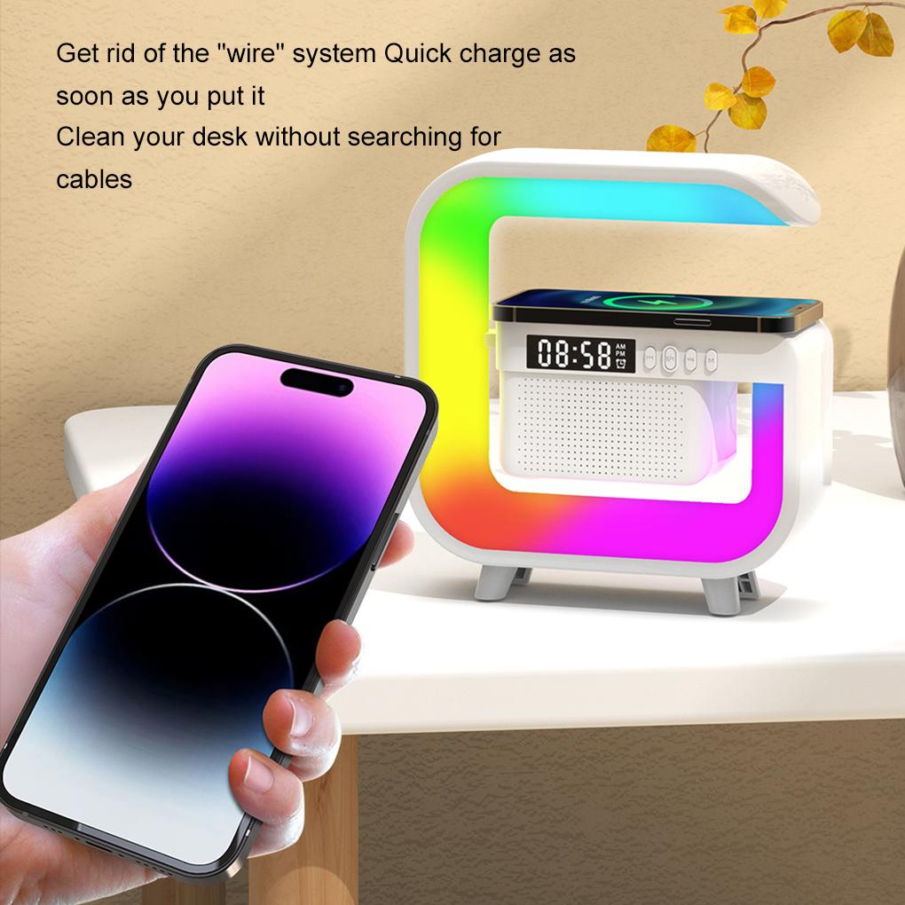 Multifunctional Bluetooth Speakers Atmosphere RGB Desk Clock Nightlight Wireless Charger for iPhone Samung Xiaomi Fast Charging