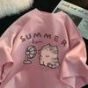 Футболка American Street Creative Blow Fan Cat Pure для мужчин и женщин, летняя свободная одежда с коротким рукавом для пар, уличная одежда INS Top Sense of Design