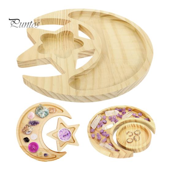 Moon Star Wooden Plate Jewelry Tray Smooth Edge Burr Free Dessert Party Serving Tray Ramadan Decoration