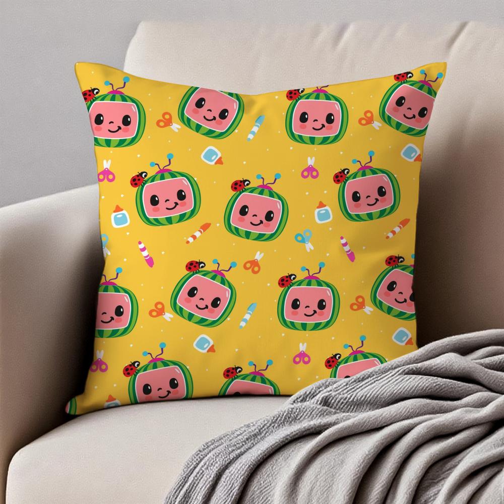 Cute American Children Cartoon CCocomelon Cushion Cover Pillowcase Antidustmite Invisible Zipper Short Plush Sofa Cushion