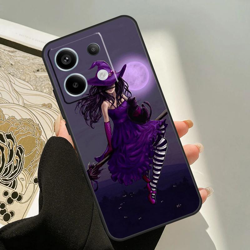 Halloween Witch Cat Case For Xiaomi Redmi Note 13 Pro 14 12 11 9 10 9S 10S 11S 12S Redmi 13C 10C 12C 14C Cover
