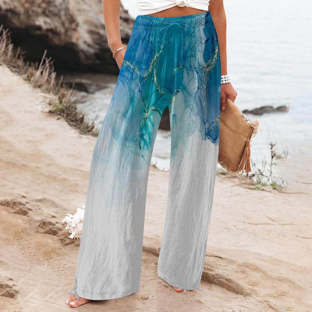Loose Nine Womens Pants Casual High Waist Cotton Linen Wide Leg Trousers With Pocket Beach Shorts Ladies Nine Pants