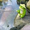 Cartoon Frog Panda Fishing Statue Resin Miniatures Figurine Garden Decor Animal Sculpture  Balcony