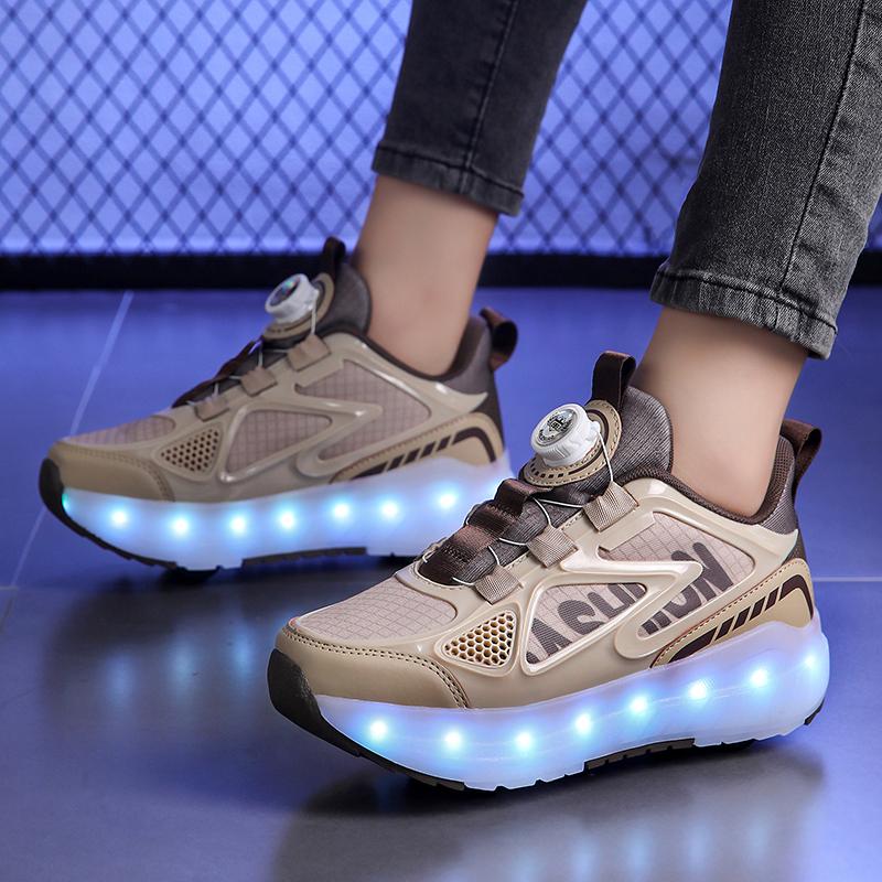 29-40 Мальчики Четырехколесные Кроссовки Съемные Туфли на Плоской Подошве Перезаряжаемые USB Светящиеся Спортивные Легкие Туфли Девочки Роликовые Коньки Обувь для Мальчиков