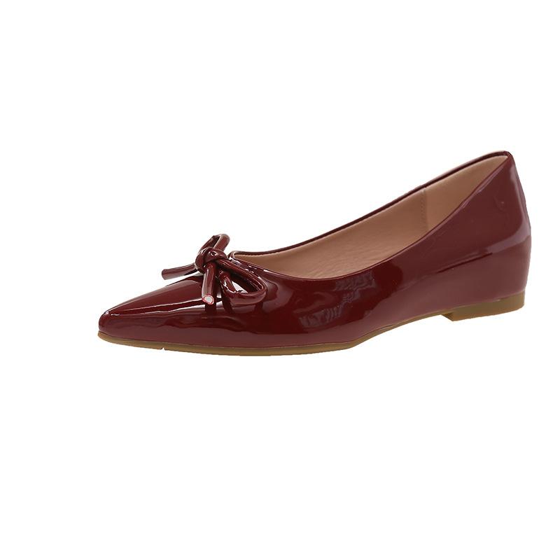 Nude Pointed Single Shoes Women's New Small Inner Height Increase Flats Versatile Bow Evening Shoes