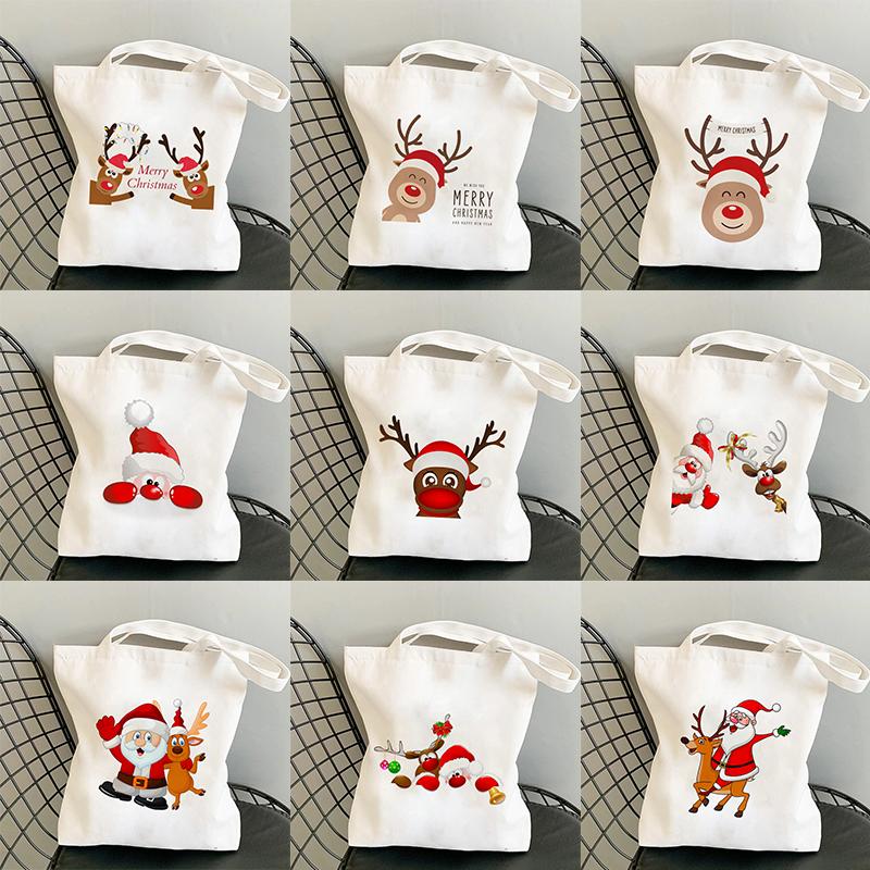 Christmas Gift Bag Shopper Bag Shopping Bag Vintage Canvas Bag Tote Bag Kawaii Shoulder Bag Handbag Cartoon Bolsa De Compras